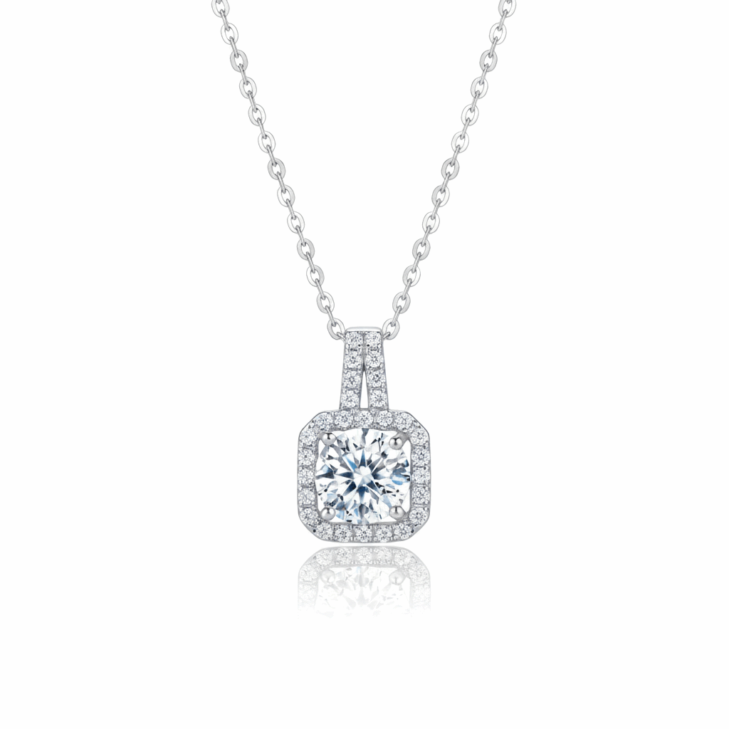 Diamond necklace on a white background