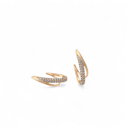 Elegant rose gold diamond earrings with curved, pave-set design